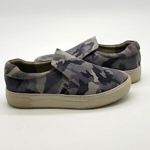 𝅺j/slides NYC Women US 8 grey camouflage sneakers suede slip on